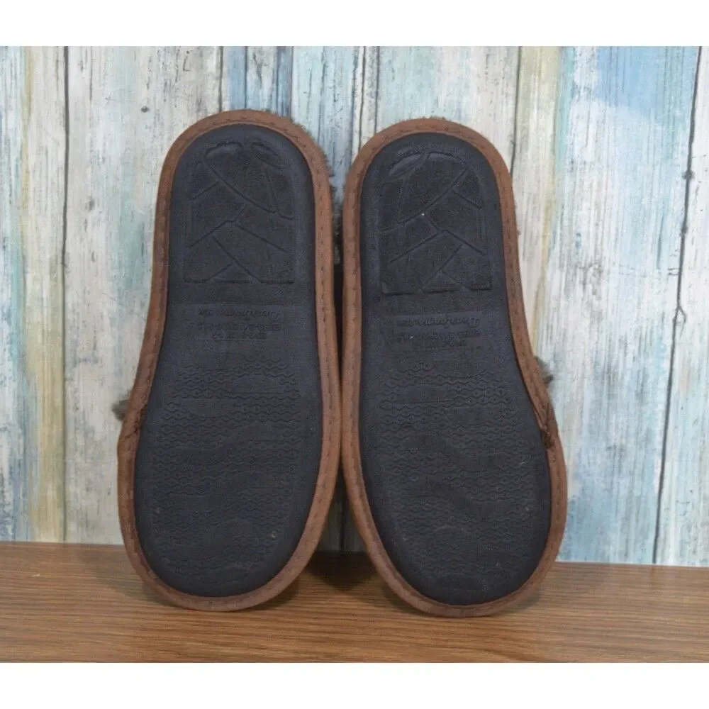 Dearfoams Lil Bear Slippers Kids 2-3 Buffalo Plaid Check Faux Fur Lined 26221